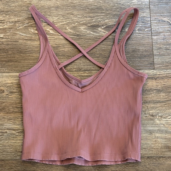 Vuori Ribbed Crop Tank Top Pink Mauve Marsala Women's Size Small Yoga Gym Workou - Picture 8 of 8